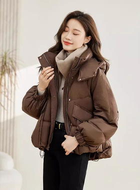 2026年冬季女款韩版短款加厚宽松棉衣棉服时尚保暖连帽外套羽绒服