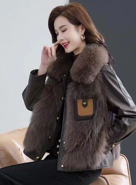 海宁狐狸毛皮草外套女新款爆款秋冬皮衣拼接派克服貂毛大衣高级感