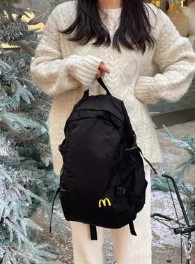 麦当劳周边双肩包男女百搭学院风背包初高中大学生上课大容量书包
