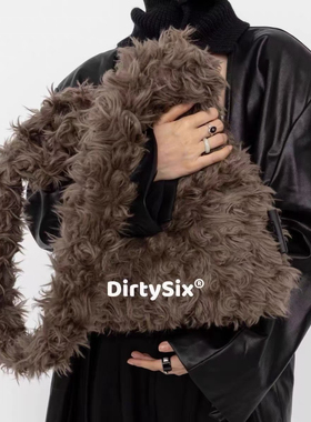 原创复古弥赛亚少女秋冬毛毛袋子流浪风大尺寸慵懒风轻奢托特包潮