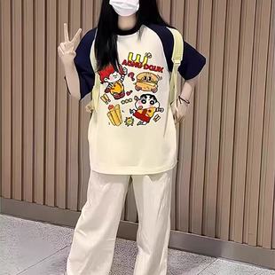 2025中大童女孩洋气印花甜美上衣潮 纯棉女童薄款 短袖 T恤新款 夏季
