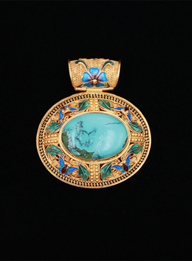 银镀金烧蓝镶嵌全天然绿松石项坠