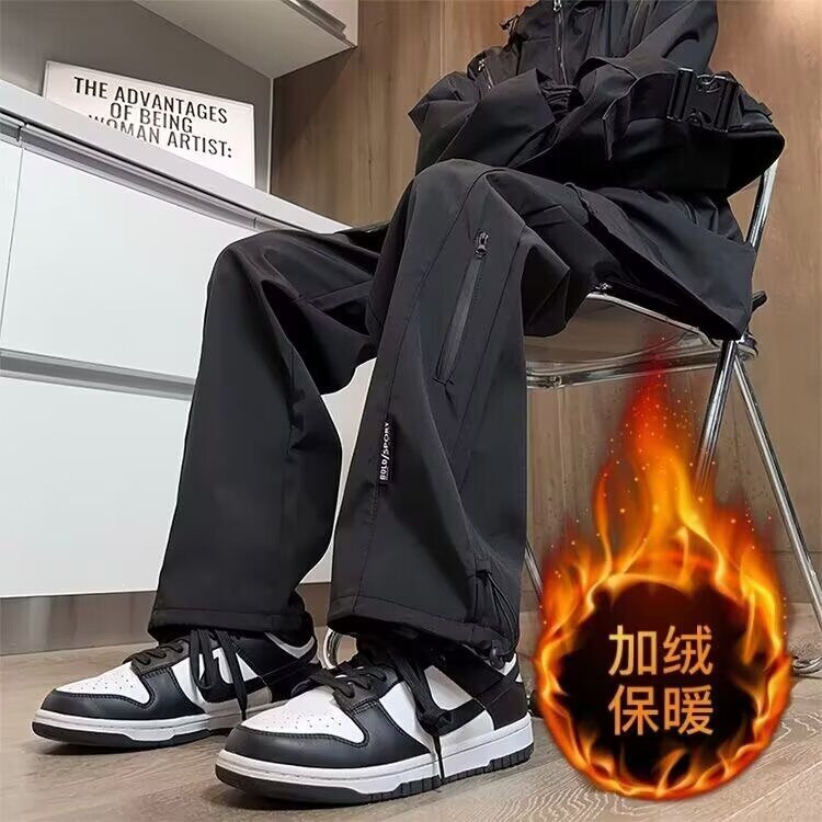 原宿风帅气破洞纯色牛仔裤男秋季潮牌高级感阔腿直筒长裤流行新款