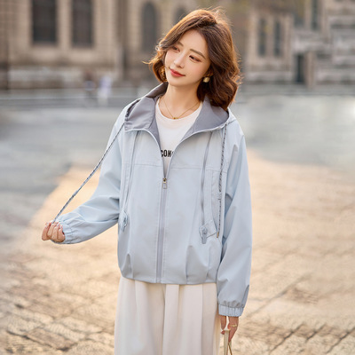 时尚连帽外套女2026年新款春秋款小个子宽松休闲夹克上衣 LU9121