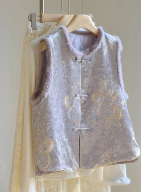 新中式高档贵气时尚减龄夹棉马甲2025冬季款复古国风无袖坎肩上衣