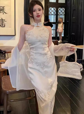 新中式国风复古雪纺刺绣改良旗袍连衣裙防晒开衫两件套女夏