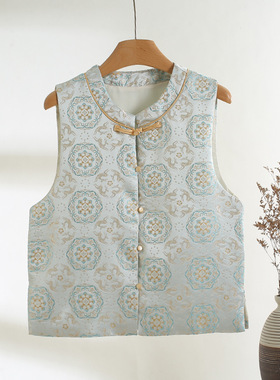 2025年新中式国风复古文艺马甲爆款宽松小清新印花妈妈减龄外套上