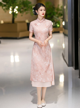 新中式奥黛旗袍连衣裙微胖遮肚子2025新款显瘦年轻款改良版平时穿