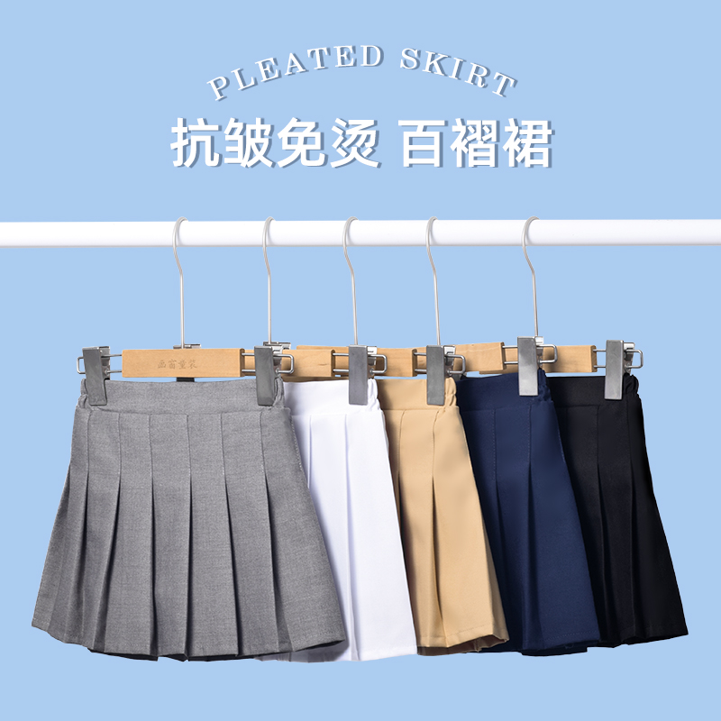 女童百褶裙夏季黑色儿童藏青色短裙半身卡其裙子中大童小学生校服
