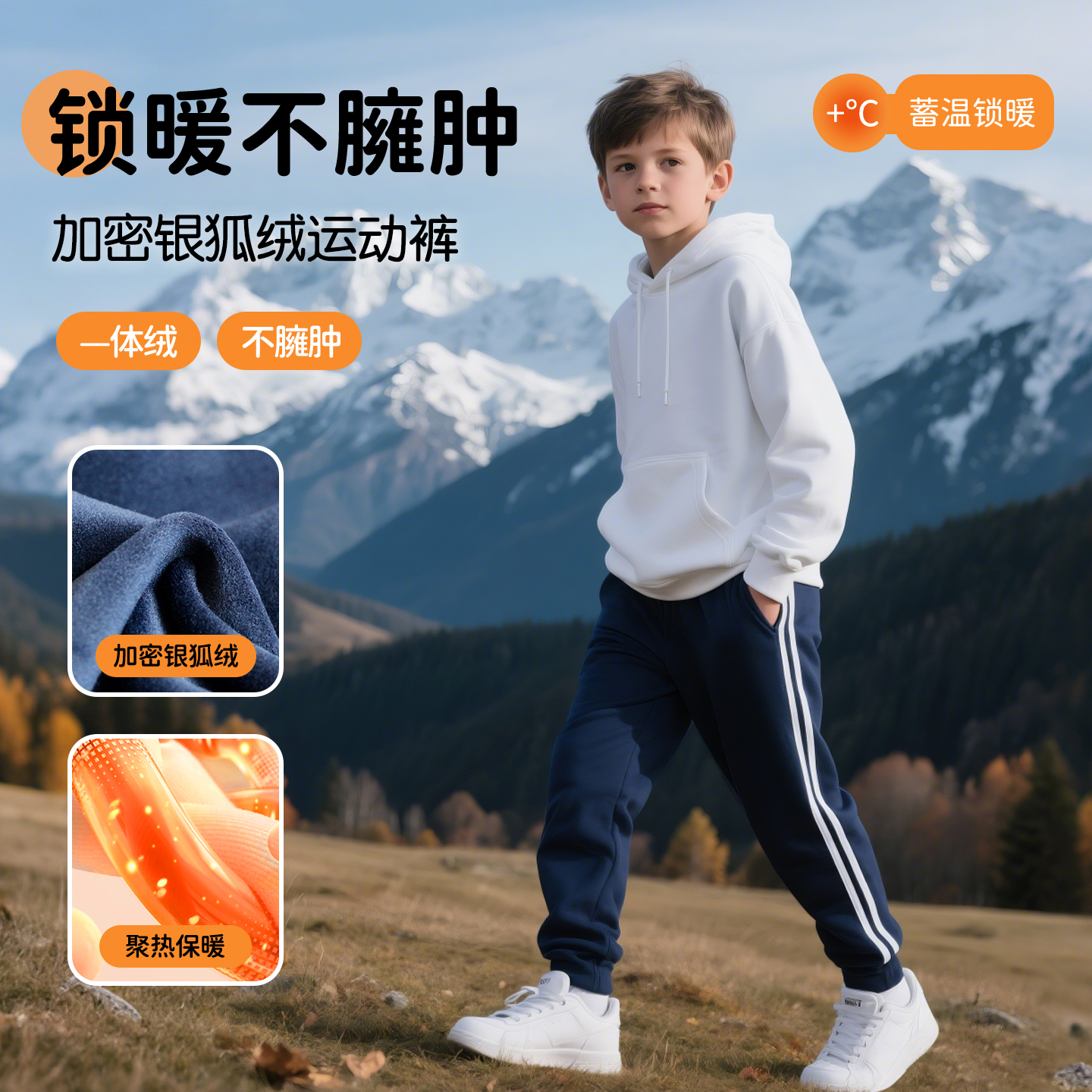 儿童加绒裤子秋冬高中小学生藏青色校服裤男童加厚女童带杠收口裤