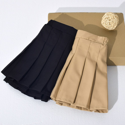 女童百褶裙夏季卡其儿童藏青色半身裙子中大童黑色小学生校服短裙