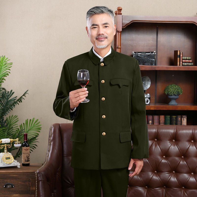 中山装男套装老年人外套老式中山服春秋爷爷装爸爸装军便服爷爷装
