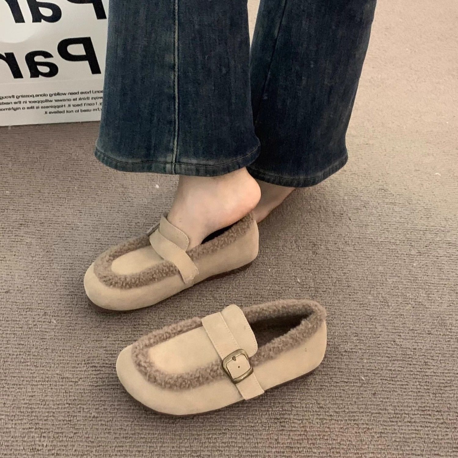 青岛福客来女鞋代工厂复古加绒乐福鞋女2026秋冬保暖鞋子一脚蹬奶,女鞋,时尚雪地靴,淘宝优惠券,粉丝福利购,淘宝优惠卷