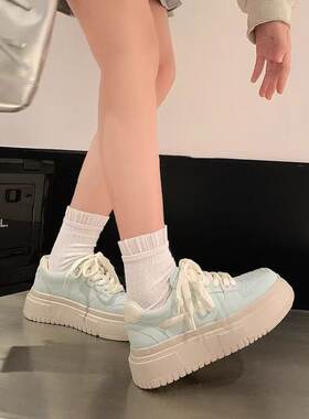 青岛福客来女鞋 断码清仓增高厚底十字花小白鞋女2026夏季新款学