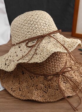 绑绳帽子成品手工编织夏凉帽出游遮阳沙滩草帽遮脸紫外线百搭帽潮
