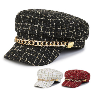 金色链条平顶帽八角帽 时尚 女士帽子洋气漂亮 帽子ins小香风韩版