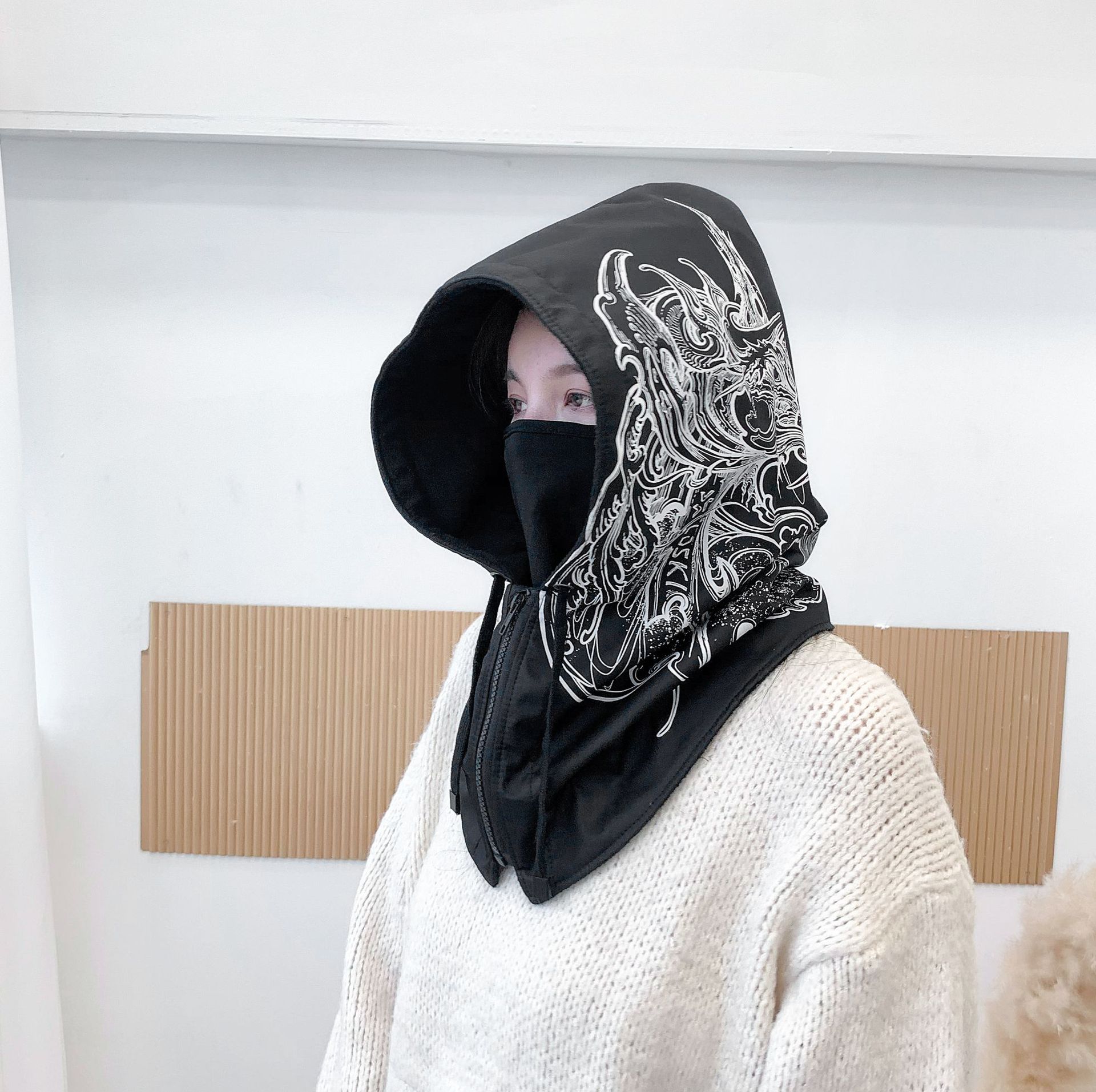 秋冬新款户外骑行帽护头保暖男女佩戴雷锋帽遮脸防风防寒帽子潮