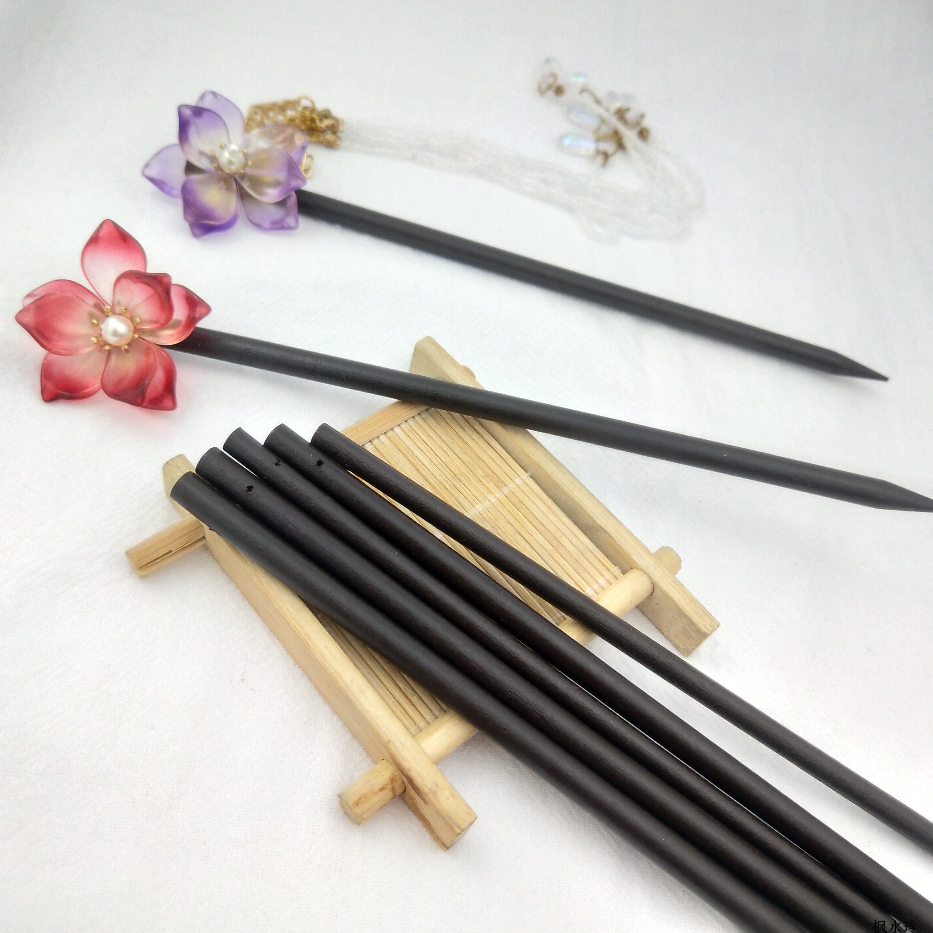 木质黑桃木单棍簪子主体简约百搭diy手工步摇古装汉服头发饰材料