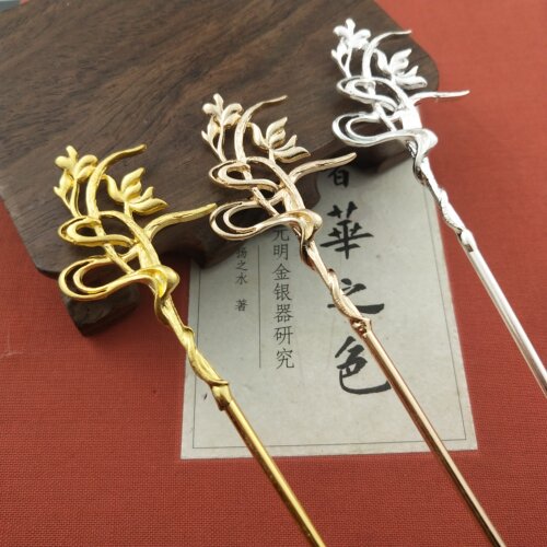 花枝藤蔓单棍发簪合金diy发饰