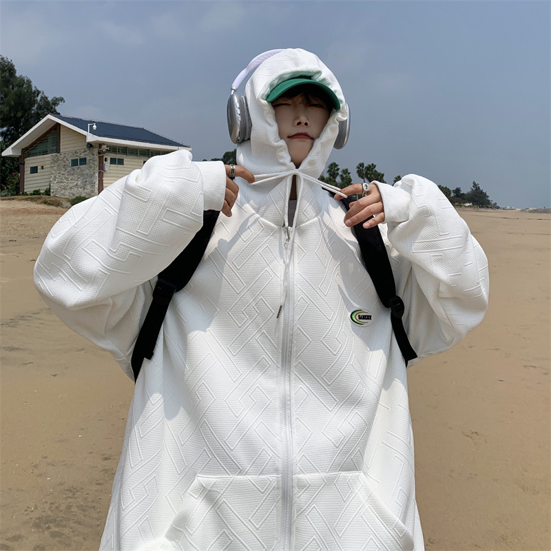 XZ213-MY34-P88控108港风大码浮雕设计加绒开衫连帽卫衣,男装卫衣,星座213