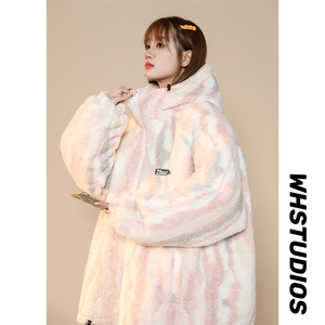 XZ213-MY35-P128控148 冬季加厚提花兔毛羊羔毛結(jié)合棉服連帽保暖圖片