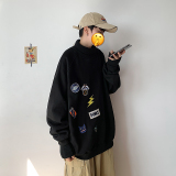 19W11主推纯棉毛衣领加绒秋季中性情侣港风纯色圆领套头卫衣男，男装针织衫/毛衣，星座213