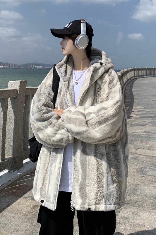 XZ213-MY35-P128控148港风大码兔毛加羊羔毛大码加厚连帽棉服,男装棉衣,星座213