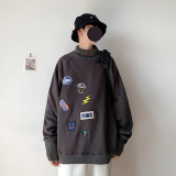 19W11主推纯棉毛衣领加绒秋季中性情侣港风纯色圆领套头卫衣男，男装针织衫/毛衣，星座213