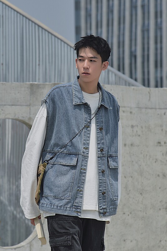 马甲男宽松2021Q秋韩版新款无袖牛仔外套XZ213-19JK09-P60控88,男装背心/马甲,星座213