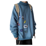 19W11主推纯棉毛衣领加绒秋季中性情侣港风纯色圆领套头卫衣男，男装针织衫/毛衣，星座213