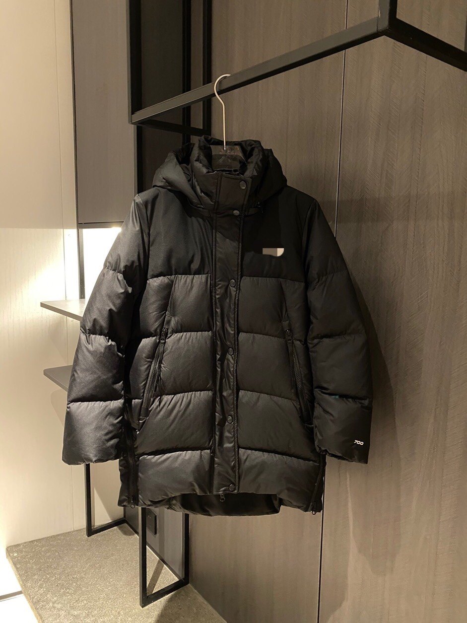 先锋茧型中长款 前短后长连帽拼羽绒服