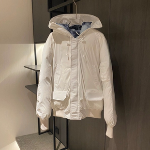 鹅绒现货纯白色短款冬季加厚连帽羽绒服夹克 白标冰川滑雪服男女