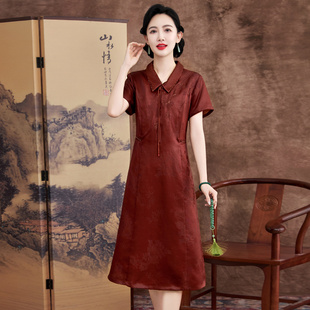 聲雨竹香云紗桑蠶絲連衣裙媽媽夏裝 中長 中老年女真絲復(fù)古優(yōu)雅大碼