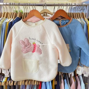 儿童保暖罩衣秋冬加厚绒款 反穿衣男女宝宝防水防脏围兜幼儿园围裙