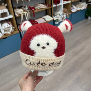 婴儿帽子秋冬季防风保暖宝宝针织护耳帽可爱小狗男女童套头毛线帽