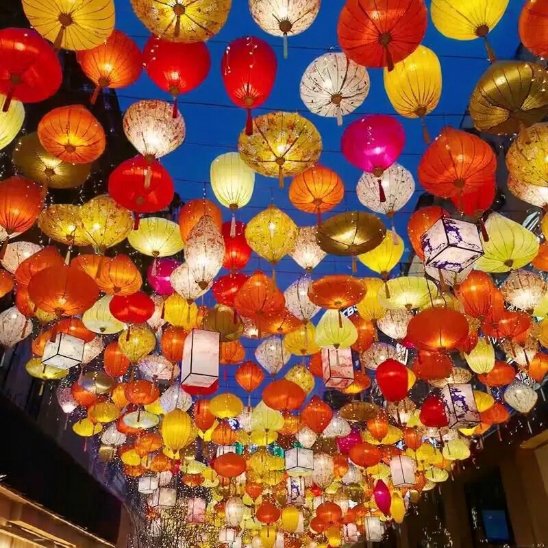 户外古风灯笼绸缎异形结婚新年元旦光版光面钻石通道夜景装饰布置