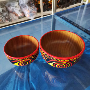 凉山彝族漆器实木饭碗食堂用大碗吃饭的碗手工漆器木碗彝族人饭碗