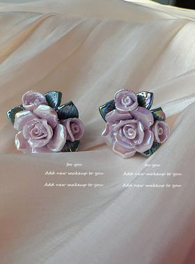 耳畔浪漫紫色山茶花陶瓷耳钉温婉气质范优雅耳环品质生活小众耳饰