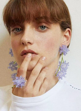 紫色水晶枝芽DIY耳钩个性百搭创意耳环球球造型耳饰