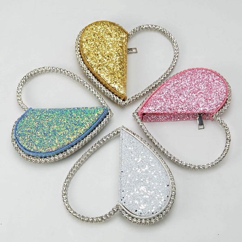 ins新款亮片带钻圆形心形手拿包镶钻晚宴包手包女Sequin handbag