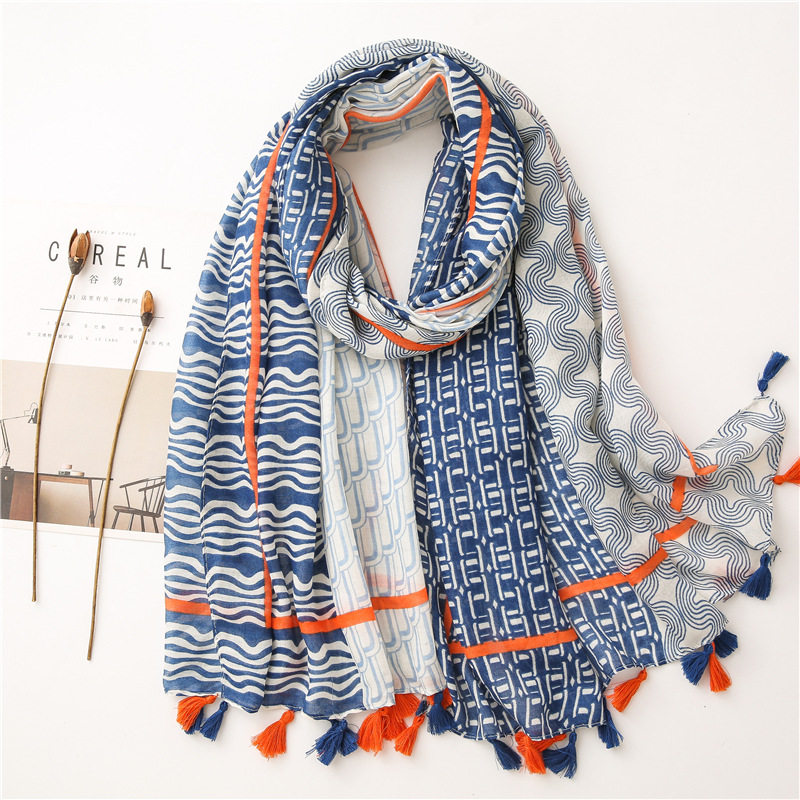 日系小清新拼色棉麻围巾文艺森女系旅游防晒披肩丝巾Scarf shawl