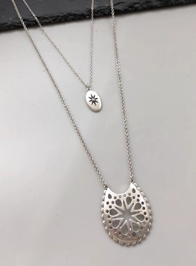 LuckyBrand银色双层可拆单项链