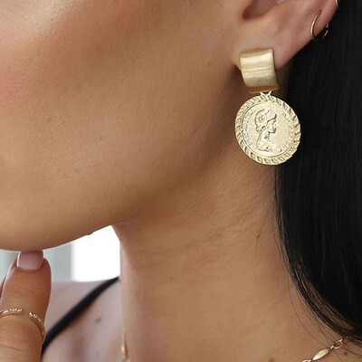美单Ettika金色coin欧美硬币耳环