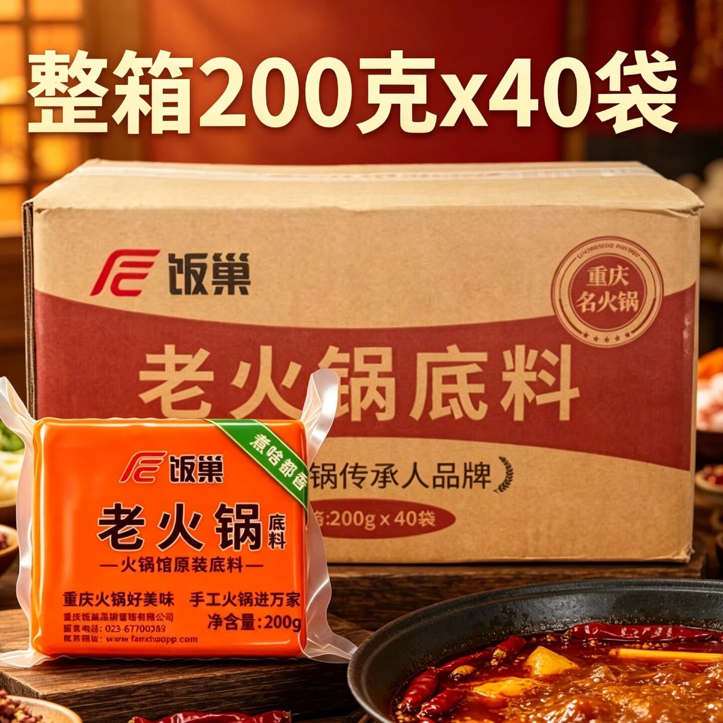 饭巢老火锅底料200克×40袋整箱
