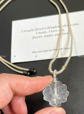 2025天然白水晶狐狸吊坠白狐九尾狐项链冰透狐牌调节锁骨链女礼物