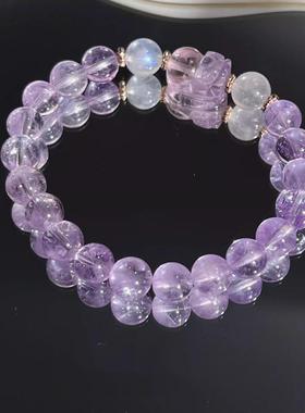 2025紫晶貔貔手串天然薰衣草蓝月光石手链紫黄晶貔貅水晶手串女手