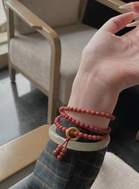 2025朱砂紫金砂本命年手串男女款三圈108颗佛珠多圈手链高档饰品