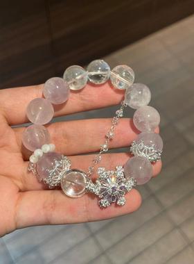 2025雪花飘舞高货天然薰衣草紫水晶手串女款时尚白水晶手链