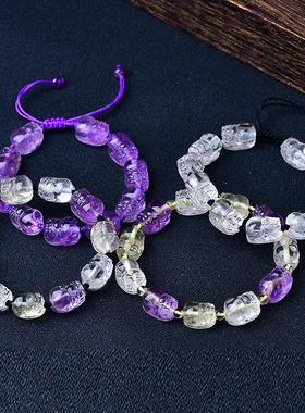 2025沁佩珠宝天然紫水晶黄水晶白水晶小貔貅手链手绳直穿厂家