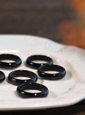 2025天然黑曜石戒指 玛瑙戒圈跑环 红玛瑙戒指本命年大红玉戒指指